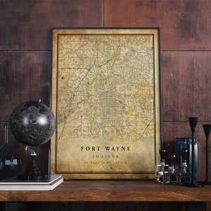 Fort Wayne Vintage Karte Poster Wandkunst | Kunstdruck | Antike, rustikale, alte Stil Wohnkultur | Indiana Drucke Geschenk | VM76