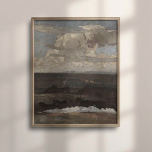 Vintage Landschaft Ölgemälde, rustikale Wandkunst, stimmungsvolle vertikale Kunst, dunkelgrüne Schlafzimmer Wandkunst, antike Panoramadruck, C16-755