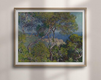 Bordighera Print: Claude Monet Coastal Wall Art, Italian Riviera Landscape with Pine Trees
