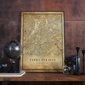 Art mural affiche carte vintage de Sandy Springs | Impression d'oeuvres d'art de la ville | Décoration d'intérieur antique, rustique et de style ancien | Cadeau imprimé Georgia | VM284
