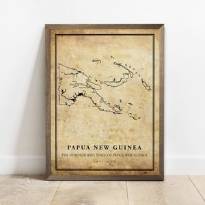 Papoea-Nieuw-Guinea vintage kaart poster print, land straat wegenkaart kunst aan de muur, land decor, land geschenken, C15-96