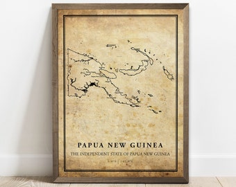 Impresión de mapa vintage de Papúa Nueva Guinea: Arte mural de caminos rurales