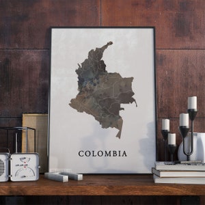 Colombia vintage style map print, Colombia map poster,  gift, Colombia wall art decor, map print, office art, VO126