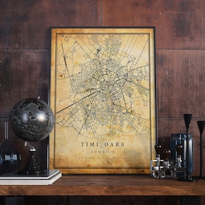 Timișoara Vintage Map Poster Wall Art | City Artwork Print | Antique, rustic, old style Home Decor | Romania prints gift | M615