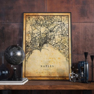Naples Vintage Map Poster Wall Art | City Artwork Print | Antique, rustic, old style Home Decor | Italy prints gift | M631