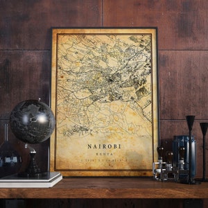 Nairobi Vintage Map Poster Wall Art | City Artwork Print | Antique, rustic, old style Home Decor | Kenya prints gift | M692