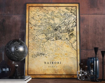 Vintage Nairobi Map Print: Rustic Kenya City Wall Art
