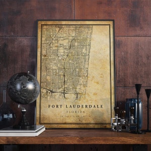 Fort Lauderdale vintage kaart poster kunst aan de muur | Stadskunstwerk afdrukken | Antieke, rustieke, oude stijl Home Decor | Florida drukt cadeau af | VM138