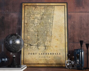 Fort Lauderdale Vintage Map Poster Wall Art | City Artwork Print | Antique, rustic, old style Home Decor | Florida prints gift | VM138