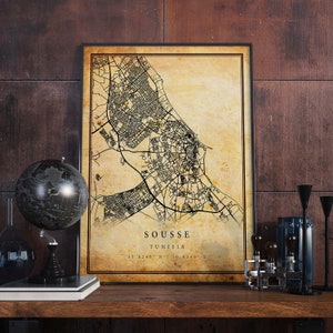 Sousse Vintage Map Poster Wall Art | City Artwork Print | Antique, rustic, old style Home Decor | Tunisia prints gift | M727