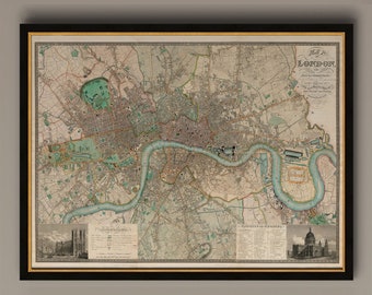 Carte de l'ancien Londres victorien 1830, Angleterre, AM35