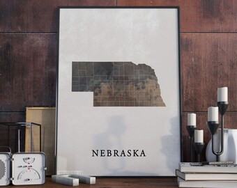 Vintage Style Nebraska Map Print: State Wall Art