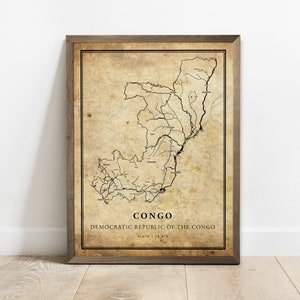 Congo vintage kaart poster print, land straat wegenkaart kunst aan de muur, land prenten, land poster, C15-32