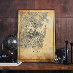 Sydney Vintage Karte Poster Wandkunst | Kunstdruck | Antike, rustikale, alte Stil Wohnkultur | New South Wales Drucke Geschenk | M407