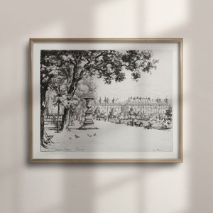 Tuileries Garden Paris Etching Art Print, Vintage Art, Europe Art, Wall Decor, Vintage Paris Art, Garden Art, Paris Art, Tuileries, C16-692