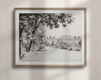 Tuileries Garden Paris Etching Print: Vintage Europe Wall Art