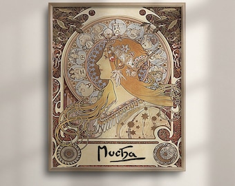 Alphonse Mucha Art Nouveau Zodiac Poster: La Plume Design
