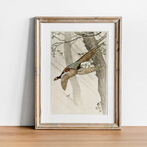 Pheasant Print: Vintage Japanese Flying Bird Art