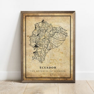 Ecuador vintage kaart poster print, land straat wegenkaart kunst aan de muur, land poster, landkaart, C15-34