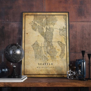 Seattle Vintage Map Poster Wall Art | City Artwork Print | Antique, rustic, old style Home Decor | Washington prints gift | VM18