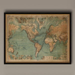 Great Vintage World Map in 1882, AM30