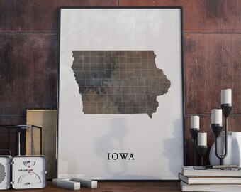 Iowa vintage style map print, Iowa map poster,  gift, Iowa wall art decor, maps and decor, gift for a mom, VO22