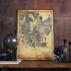 Jaipur Vintage Map Poster Wall Art | City Artwork Print | Antique, rustic, old style Home Decor | India prints gift | M711