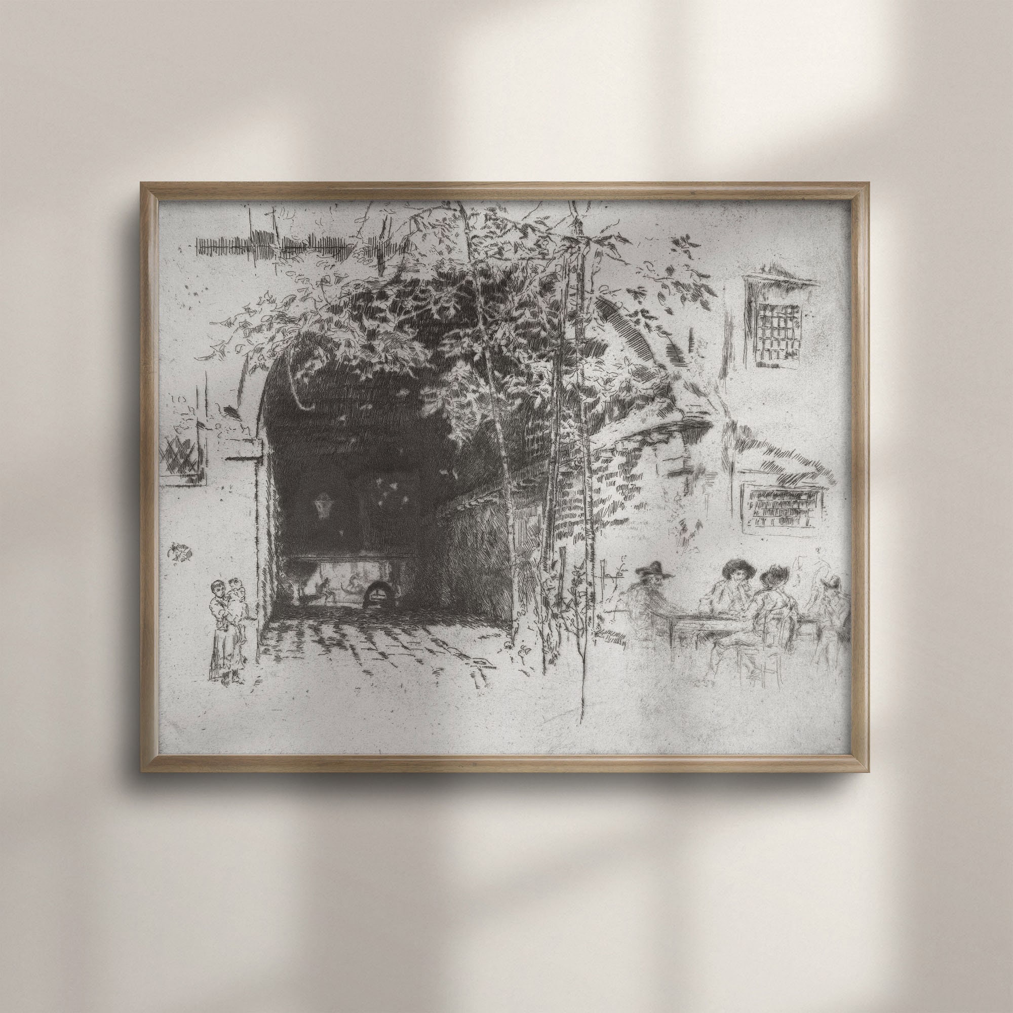 Vintage Italy Cityscape Drawing, Antique Architecture Artwork, Neutral Wall Decor, Simple Elegant Sketch, C16-425