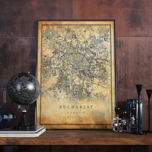 Bucharest Vintage Map Poster Wall Art | City Artwork Print | Antique, rustic, old style Home Decor | Romania prints gift | M619