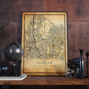 Saanich Vintage Map Poster Wall Art | City Artwork Print | Antique, rustic, old style Home Decor | British Columbia prints gift | M353