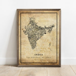 India vintage kaart poster print, land straat wegenkaart kunst aan de muur, land poster, landkaart, C15-55
