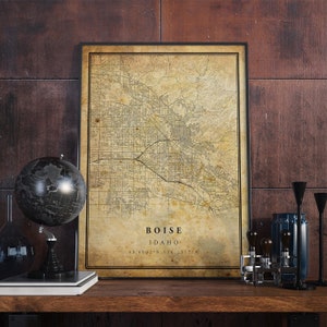 Póster de mapa vintage de Boise, arte de pared, impresión de arte urbano, decoración del hogar antigua, rústica y de estilo antiguo, impresiones de Idaho, regalo, VM99