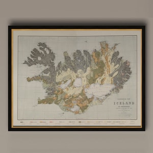 Map of Iceland Geological map by Thoroddsen - 1901, Restoration Hardware Home Deco Style Old Wall Vintage Reprint., AM4