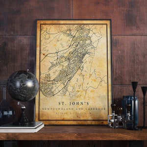 St. John&#39;s Vintage Map Art Print: Newfoundland and Labrador