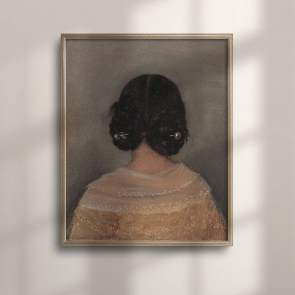 Antique Female Portrait Painting: Dark Academia Wall Art