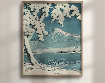 Kawase Hasui Mount Fuji Snowfall Ukiyo-e Print: Japanese Art Poster