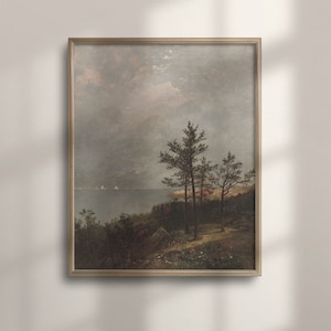 Vintage Herbst Landschaft, Herbst Bauernhaus Wandkunst, Land Malerei, antikes Poster, Kuh Malerei, bildende Kunst, Herbst Wand-Dekor, C16-1111