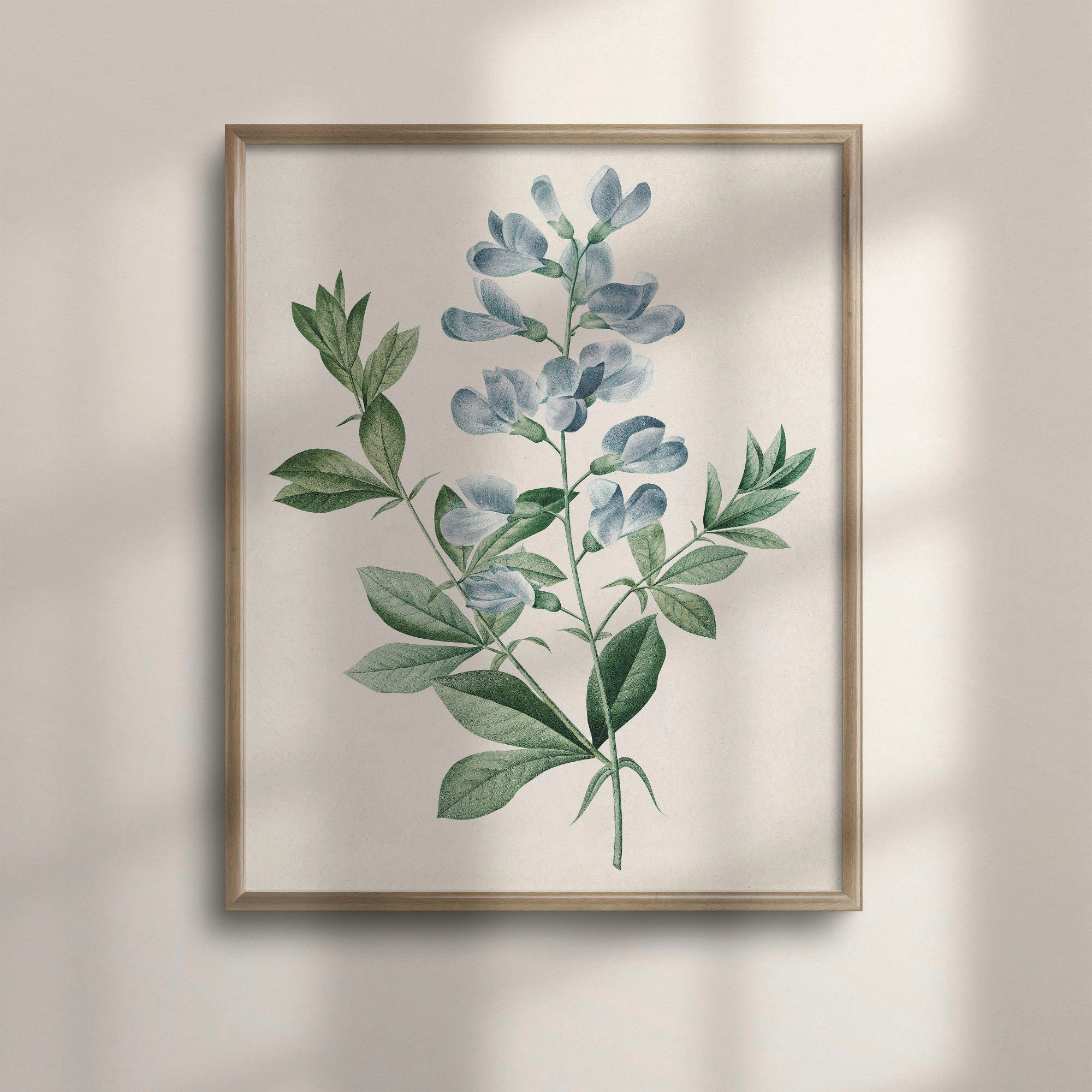 Vintage Blue Floral Watercolor Print: French Farmhouse Botanical Art