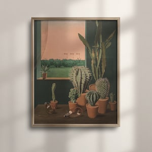 Vintage botanische Kaktus-Kunst, antikes Sukkulenten-Wand-Dekor, Natur-inspiriertes Einweihungsgeschenk, Botanik-Blumen-Illustration, C16-1296