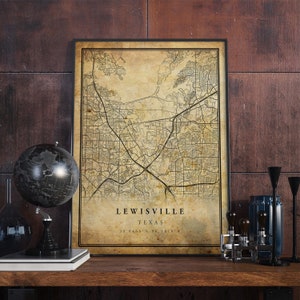 Póster de mapa vintage de Lewisville, arte mural, impresión de arte urbano, decoración del hogar antigua, rústica y de estilo antiguo, impresiones de Texas, regalo, VM289