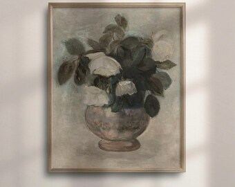 Vintage Roses Print, Neutral Floral Still Life Art