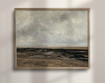 Vintage Seascape Oil Painting: Minimalist Beach House Decor
