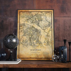 Dnipro Vintage Map Poster Wall Art | City Artwork Print | Antique, rustic, old style Home Decor | Ukraine prints gift | M547