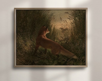 Vintage Fox Hunting Scene Print: Rustic Farmhouse Animal Wall Decor