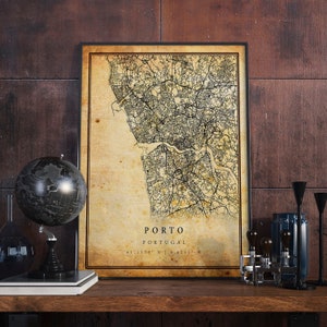 Porto Vintage Map Poster Wall Art | City Artwork Print | Antique, rustic, old style Home Decor | Portugal prints gift | M636
