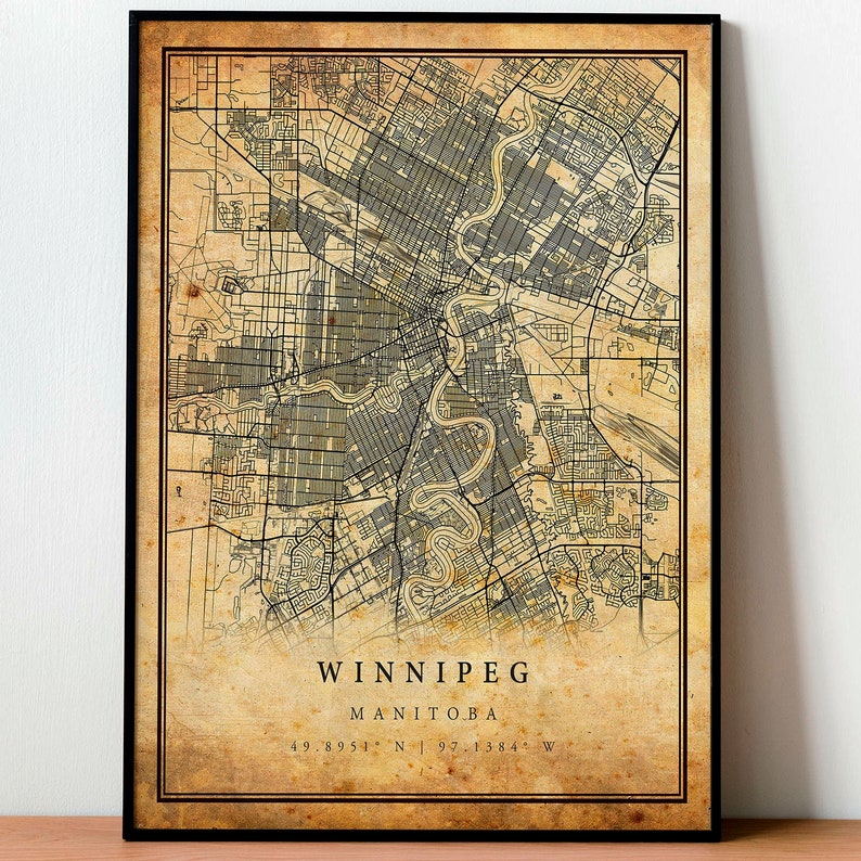 Winnipeg Vintage Map Poster Wall Art City Artwork Print Etsy Canada