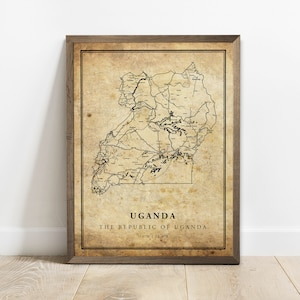 Oeganda vintage kaart poster print, land straat wegenkaart kunst aan de muur, landkaart, land decor, C15-129