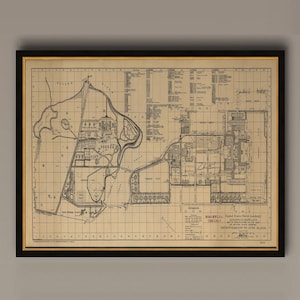 Map Of US Naval Academy Annapolis, Maryland, 1924. Vintage restoration hardware home Deco Style old wall reproduction map print., AM19