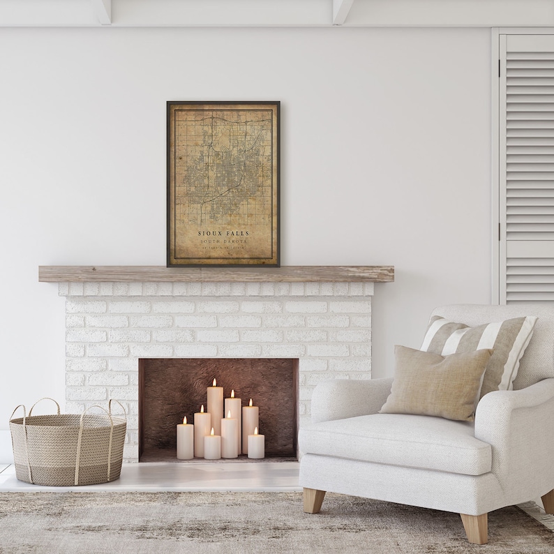 Sioux Falls Vintage Map Poster Wall Art City Artwork Print Etsy