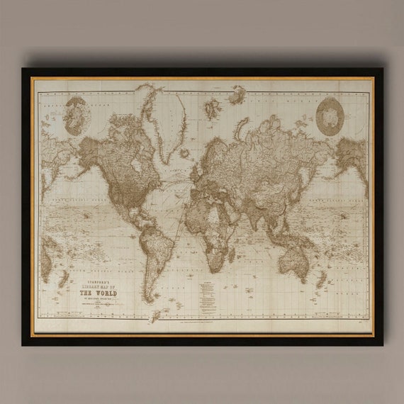 Mooie Vintage 1898 Mercator projectie SEPIA - Etsy België